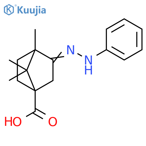 (3E)-4,7,7-trimethyl-3-(2-phenylhydrazin-1-ylidene)bicyclo2.2.1heptane-1-carboxylic acid structure