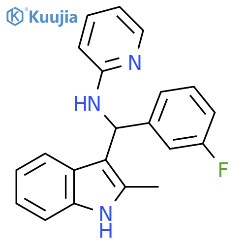 N-((3-fluorophenyl)(2-methyl-1H-indol-3-yl)methyl)pyridin-2-amine structure