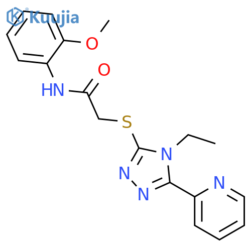 <br>2-((4-Ethyl-5-(pyridin-2-yl)-4H-1,2,4-triazol-3-yl)thio)-N-(2-methoxyphenyl )acetamide structure