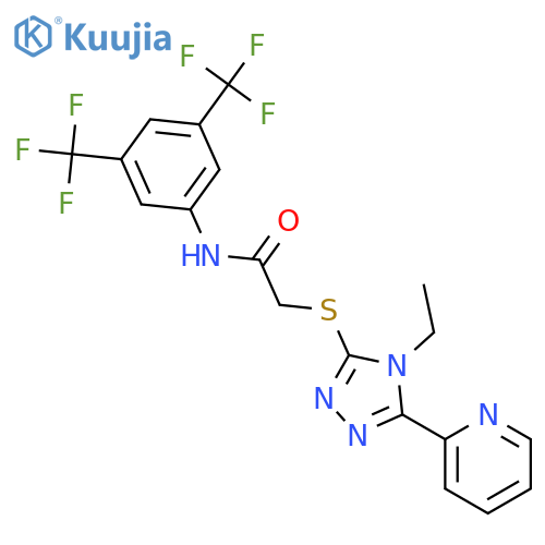 <br>N-(3,5-Bis(trifluoromethyl)phenyl)-2-((4-ethyl-5-(pyridin-2-yl)-4H-1,2,4-tr iazol-3-yl)thio)acetamide structure
