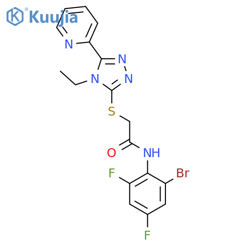 <br>N-(2-Bromo-4,6-difluorophenyl)-2-((4-ethyl-5-(pyridin-2-yl)-4H-1,2,4-triazo l-3-yl)thio)acetamide structure