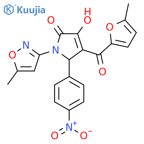 3-hydroxy-1-(5-methyl-1,2-oxazol-3-yl)-4-(5-methylfuran-2-carbonyl)-5-(4-nitrophenyl)-2,5-dihydro-1H-pyrrol-2-one structure