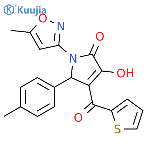 3-hydroxy-1-(5-methyl-1,2-oxazol-3-yl)-5-(4-methylphenyl)-4-(thiophene-2-carbonyl)-2,5-dihydro-1H-pyrrol-2-one structure