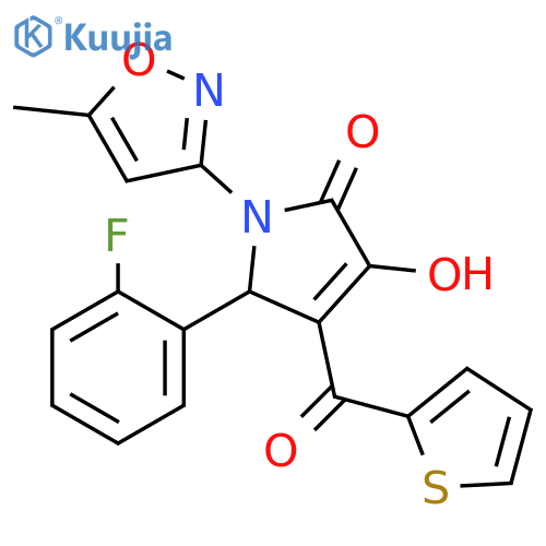 5-(2-fluorophenyl)-3-hydroxy-1-(5-methyl-1,2-oxazol-3-yl)-4-(thiophene-2-carbonyl)-2,5-dihydro-1H-pyrrol-2-one structure