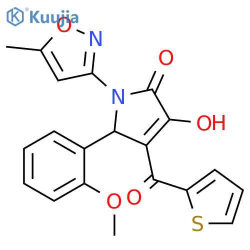 3-hydroxy-5-(2-methoxyphenyl)-1-(5-methyl-1,2-oxazol-3-yl)-4-(thiophene-2-carbonyl)-2,5-dihydro-1H-pyrrol-2-one structure