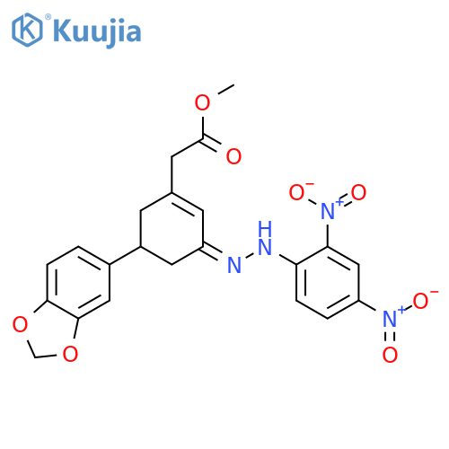 1-Cyclohexene-1-acetic acid, 5-(1,3-benzodioxol-5-yl)-3-[2-(2,4-dinitrophenyl)hydrazinylidene]-, methyl ester structure