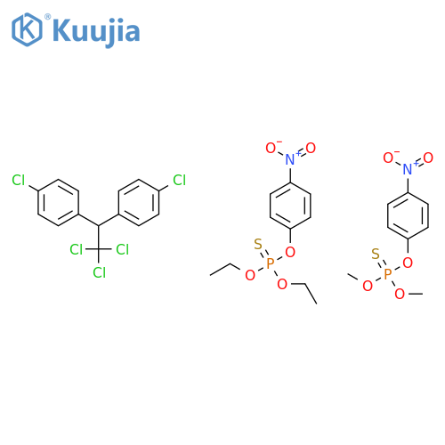 1-chloro-4-[2,2,2-trichloro-1-(4-chlorophenyl)ethyl]benzene; diethoxy-(4-nitrophenoxy)-thioxo-phosphorane; dimethoxy-(4-nitrophenoxy)-thioxo-phosphorane structure