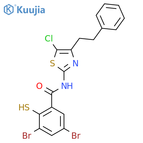 Benzamide,3,5-dibromo-N-[5-chloro-4-(2-phenylethyl)-2-thiazolyl]-2-mercapto- structure