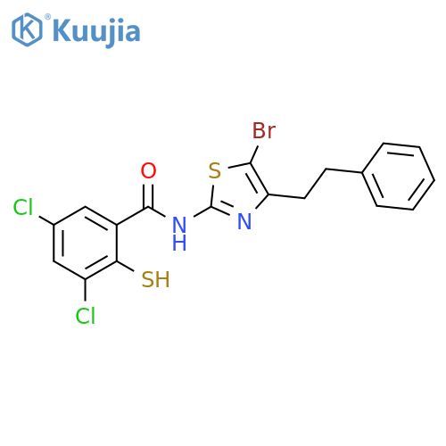 Benzamide,N-[5-bromo-4-(2-phenylethyl)-2-thiazolyl]-3,5-dichloro-2-mercapto- structure