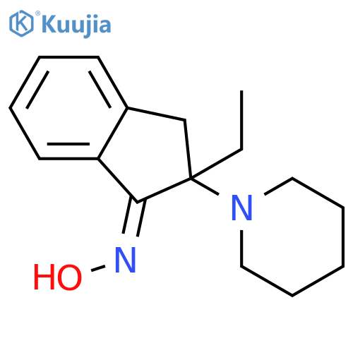 1H-Inden-1-one, 2-ethyl-2,3-dihydro-2-(1-piperidinyl)-, oxime structure