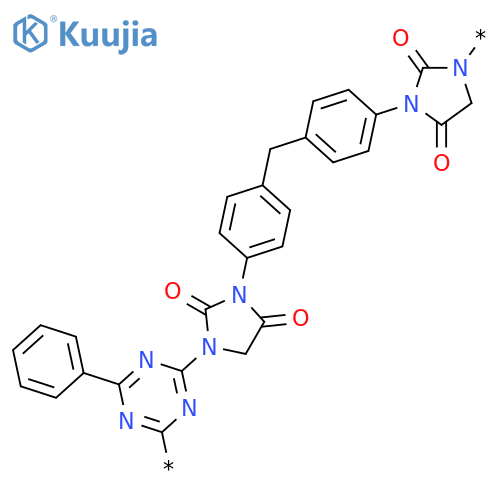 Poly[(6-phenyl-1,3,5-triazine-2,4-diyl)(2,4-dioxo-1,3-imidazolidinediyl)-1,4-phenylenemethylene-1,4-phenylene(2,5-dioxo-1,3-imidazolidinediyl)] structure