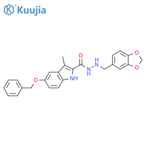 1H-Indole-2-carboxylic acid, 3-methyl-5-(phenylmethoxy)-, 2-(1,3-benzodioxol-5-ylmethyl)hydrazide structure