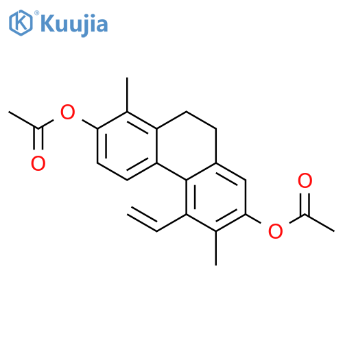 5-ethenyl-1,6-dimethyl-9,10-dihydrophenanthrene-2,7-diyl diacetate structure