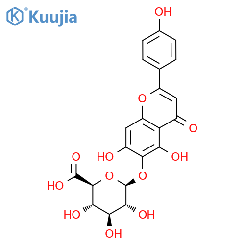 β-D-Glucopyranosiduronic acid, 5,7-dihydroxy-2-(4-hydroxyphenyl)-4-oxo-4H-1-benzopyran-6-yl structure