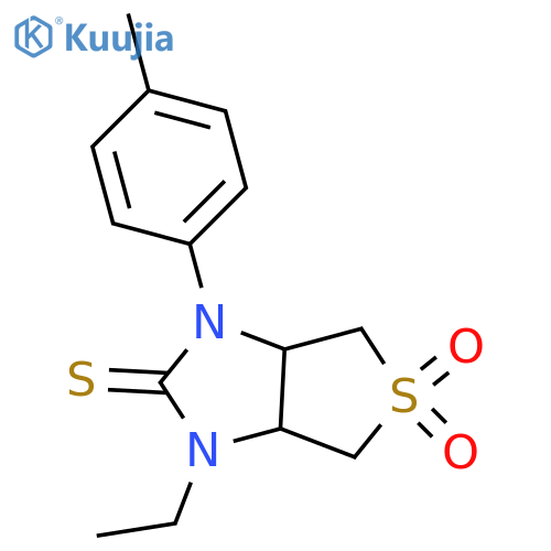 1-ethyl-3-(4-methylphenyl)-2-sulfanylidene-hexahydro-1H-5lambda6-thieno3,4-dimidazole-5,5-dione structure