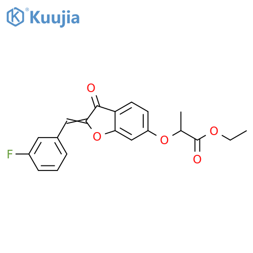 ethyl 2-{(2Z)-2-(3-fluorophenyl)methylidene-3-oxo-2,3-dihydro-1-benzofuran-6-yloxy}propanoate structure
