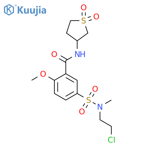5-(2-chloroethyl)(methyl)sulfamoyl-N-(1,1-dioxo-1lambda6-thiolan-3-yl)-2-methoxybenzamide structure