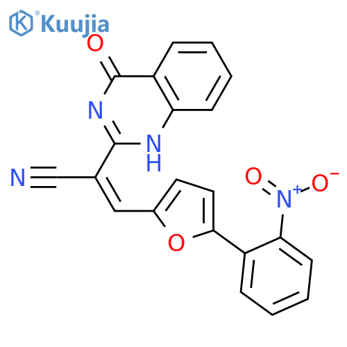 (2E)-3-5-(2-nitrophenyl)furan-2-yl-2-(4-oxo-3,4-dihydroquinazolin-2-yl)prop-2-enenitrile structure