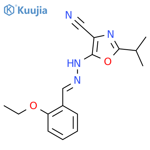 5-(E)-2-(2-ethoxyphenyl)methylidenehydrazin-1-yl-2-(propan-2-yl)-1,3-oxazole-4-carbonitrile structure