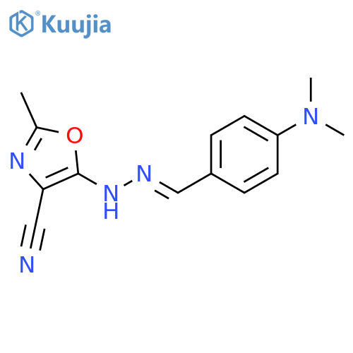 5-(E)-2-{4-(dimethylamino)phenylmethylidene}hydrazin-1-yl-2-methyl-1,3-oxazole-4-carbonitrile structure