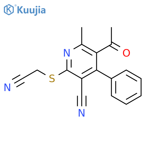 3-PYRIDINECARBONITRILE, 5-ACETYL-2-[(CYANOMETHYL)THIO]-6-METHYL-4-PHENYL- structure