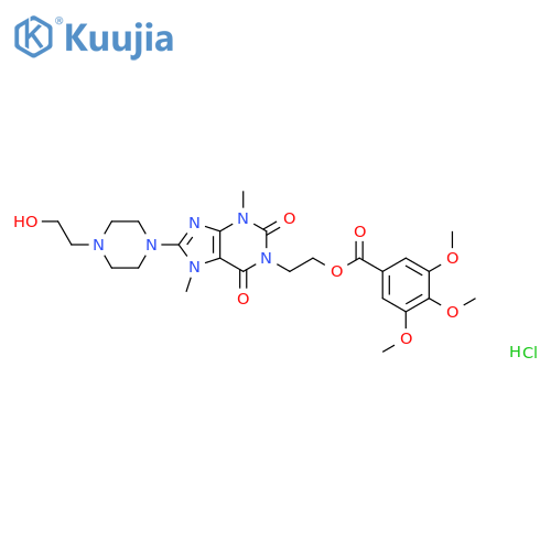 Benzoic acid, 3,4,5-trimethoxy-,2-[2,3,6,7-tetrahydro-8-[4-(2-hydroxyethyl)-1-piperazinyl]-3,7-dimethyl-2,6-dioxo-1H-purin-1-yl]ethyl ester, monohydrochloride structure