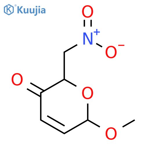 2H-Pyran-3(6H)-one, 6-methoxy-2-(nitromethyl)-, trans- structure
