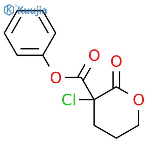 2H-Pyran-3-carboxylic acid, 3-chlorotetrahydro-2-oxo-, phenyl ester structure