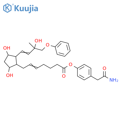5-Heptenoic acid, 7-[3,5-dihydroxy-2-(3-hydroxy-3-methyl-4-phenoxy-1-buten-1-yl)cyclopentyl]-, 4-(2-amino-2-oxoethyl)phenyl ester structure