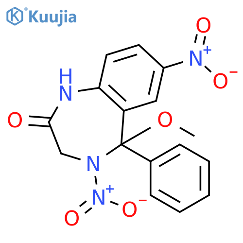 5-methoxy-4,7-dinitro-5-phenyl-1,3,4,5-tetrahydro-2H-1,4-benzodiazepin-2-one structure