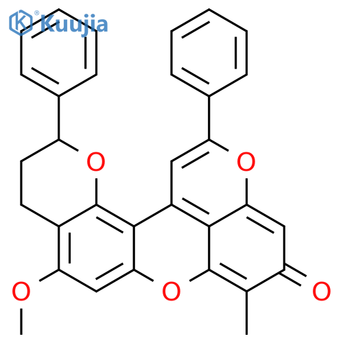 2h,9h-dipyrano[2,3-a_2',3',4'-kl]xanthen-9-one, 3,4-dihydro-5-methoxy-8-methyl-2,12-diphenyl-, (-)- structure