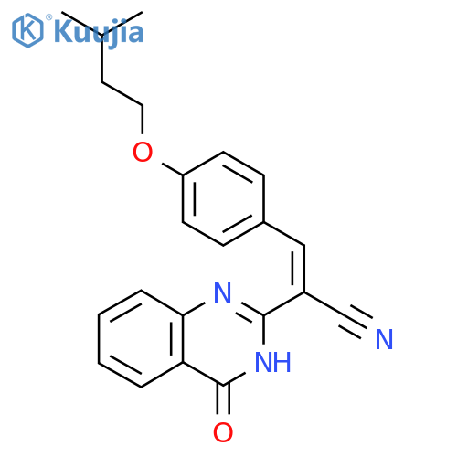 (2Z)-3-4-(3-methylbutoxy)phenyl-2-(4-oxo-3,4-dihydroquinazolin-2-yl)prop-2-enenitrile structure