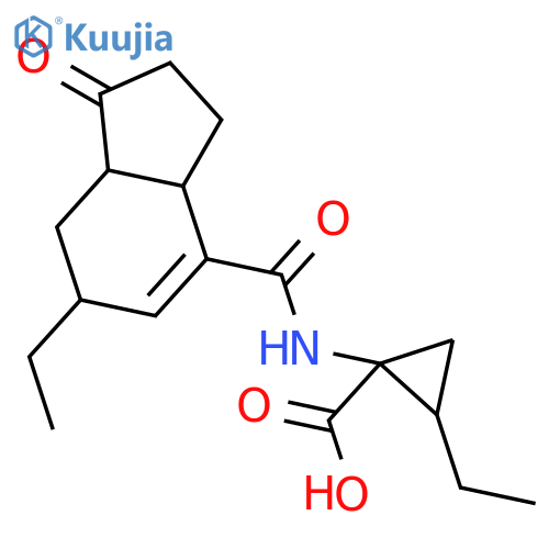 (1S,2S)-2-ethyl-1-({[(3aS,6R,7aS)-6-ethyl-1-oxo-2,3,3a,6,7,7a-hexahydro-1H-inden-4-yl]carbonyl}amino)cyclopropanecarboxylic acid structure