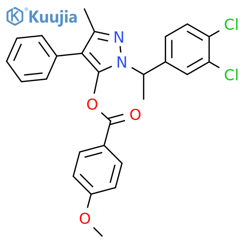 Benzoic acid, 4-methoxy-,1-[1-(3,4-dichlorophenyl)ethyl]-3-methyl-4-phenyl-1H-pyrazol-5-yl ester structure