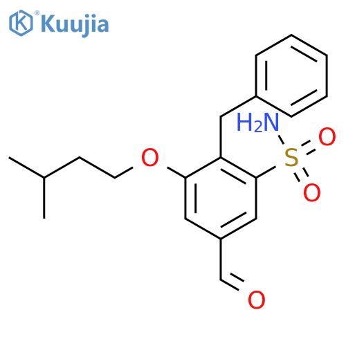 Benzenesulfonamide, 5-formyl-3-(3-methylbutoxy)-2-(phenylmethyl)- structure
