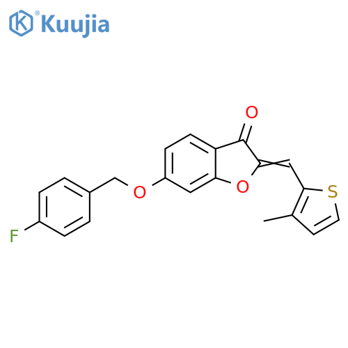 (2Z)-6-(4-fluorophenyl)methoxy-2-(3-methylthiophen-2-yl)methylidene-2,3-dihydro-1-benzofuran-3-one structure