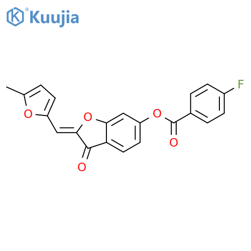 (2Z)-2-(5-methylfuran-2-yl)methylidene-3-oxo-2,3-dihydro-1-benzofuran-6-yl 4-fluorobenzoate structure
