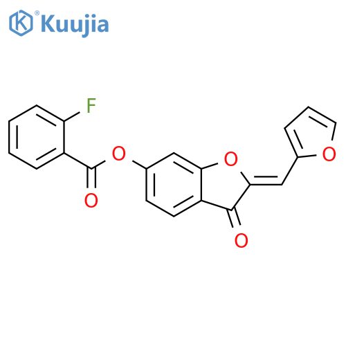 (2Z)-2-(furan-2-yl)methylidene-3-oxo-2,3-dihydro-1-benzofuran-6-yl 2-fluorobenzoate structure