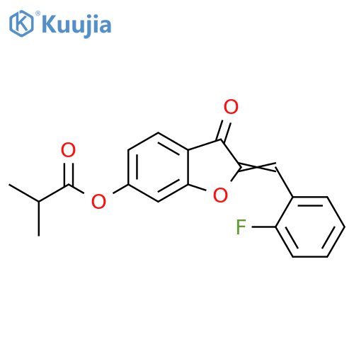 (2Z)-2-(2-fluorophenyl)methylidene-3-oxo-2,3-dihydro-1-benzofuran-6-yl 2-methylpropanoate structure