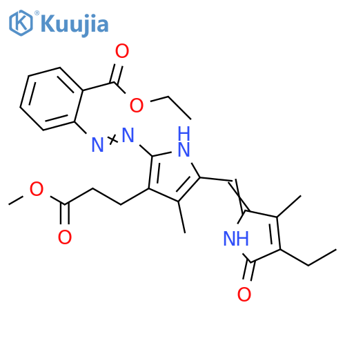 1H-Pyrrole-3-propanoic acid, 2-[2-[2-(ethoxycarbonyl)phenyl]diazenyl]-5-[(4-ethyl-1,5-dihydro-3-methyl-5-oxo-2H-pyrrol-2-ylidene)methyl]-4-methyl-, methyl ester structure