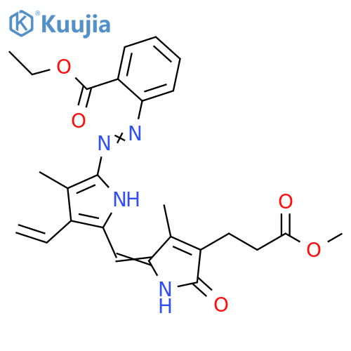 1H-Pyrrole-3-propanoic acid, 5-[[3-ethenyl-5-[2-[2-(ethoxycarbonyl)phenyl]diazenyl]-4-methyl-1H-pyrrol-2-yl]methylene]-2,5-dihydro-4-methyl-2-oxo-, methyl ester structure