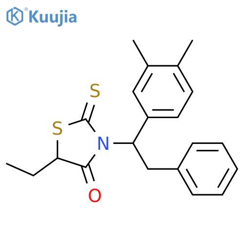 4-Thiazolidinone,3-[1-(3,4-dimethylphenyl)-2-phenylethyl]-5-ethyl-2-thioxo- structure