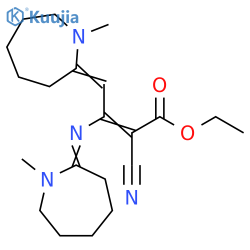 2-Butenoic acid,2-cyano-4-(hexahydro-1-methyl-2H-azepin-2-ylidene)-3-[(hexahydro-1-methyl-2H-azepin-2-ylidene)amino]-, ethyl ester structure