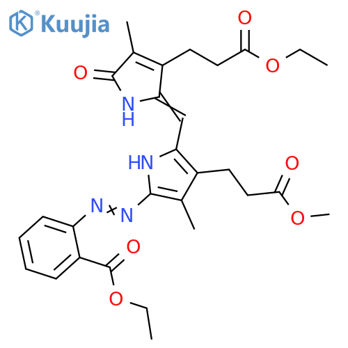 1H-Pyrrole-3-propanoic acid, 5-[2-[2-(ethoxycarbonyl)phenyl]diazenyl]-2-[[3-(3-ethoxy-3-oxopropyl)-1,5-dihydro-4-methyl-5-oxo-2H-pyrrol-2-ylidene]methyl]-4-methyl-, methyl ester structure