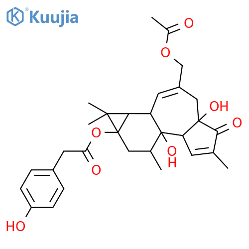 3-[(acetyloxy)methyl]-4a,7b-dihydroxy-1,1,6,8-tetramethyl-5-oxo-1,1a,1b,4,4a,5,7a,7b,8,9-decahydro-9aH-cyclopropa[3,4]benzo[1,2-e]azulen-9a-yl (4-hydroxyphenyl)acetate structure