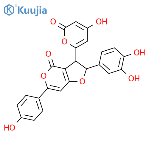 2-(3,4-dihydroxy-phenyl)-3-(4-hydroxy-6-oxo-6H-pyran-2-yl)-6-(4-hydroxy-phenyl)-2,3-dihydro-furo[3,2-c]pyran-4-one structure