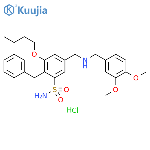 Benzenesulfonamide,3-butoxy-5-[[[(3,4-dimethoxyphenyl)methyl]amino]methyl]-2-(phenylmethyl)-, monohydrochloride structure