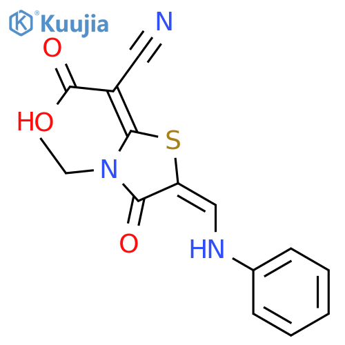 2-Cyano-2-(3-ethyl-4-oxo-5-((phenylamino)methylene)thiazolidin-2-ylidene)acetic acid structure