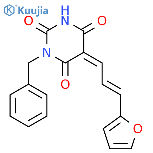 (5Z)-1-benzyl-5-[(2E)-3-(furan-2-yl)prop-2-en-1-ylidene]pyrimidine-2,4,6(1H,3H,5H)-trione structure