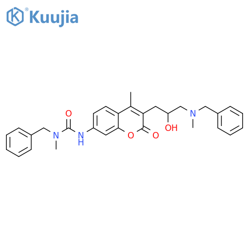 Urea,N'-[3-[2-hydroxy-3-[methyl(phenylmethyl)amino]propyl]-4-methyl-2-oxo-2H-1-benzopyran-7-yl]-N-methyl-N-(phenylmethyl)- structure